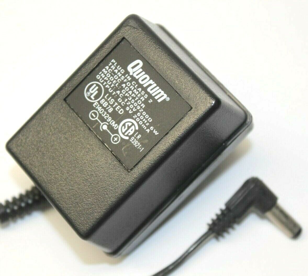 *Brand NEW*Quorum GP3509200D Plug-In Class 2 Transformer AC-DC Adaptor DC 9V 200mA Charger